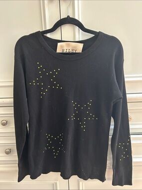 Riley Black Star Studded Lightweight Sweater NWOT
